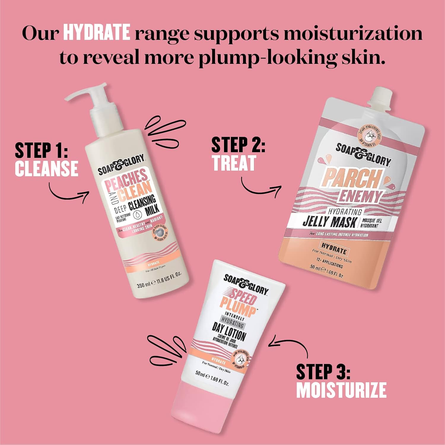 Soap & Glory Peaches & Clean Deep Cleansing Milk - 4 in 1 Milk Cleanser & Makeup Remover with Peach Extract, Ginseng & Jojoba Oil - Hydrating Facial Cleanser for Clarified & Energized Skin (350ml)-FemmiqueWomen