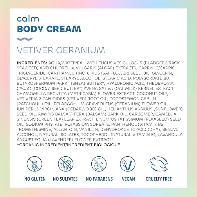 Seaweed Bath Co. Calm Body Cream - Vetiver Geranium | Soothing Hand and Body Lotion With Oat Milk, Shea Butter, and Chamomile | Natural, Vegan Moisturizer For Dry Skin | 6 oz-FemmiqueWomen