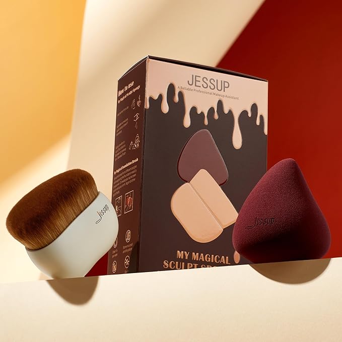 Jessup Makeup Brush Foundation Brush with Makeup Sponge 1pc Kabuki Brush for Liquid, Cream or Flawless Powder Cosmetic Face Boby Brush, T882-FemmiqueWomen