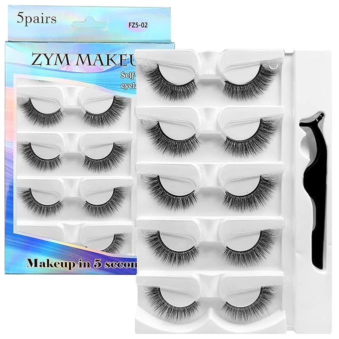 Self Adhesive Eyelashes Natural Look False Eyelashes Reusable Self Stick Lashes, No Glue Needed, 5 Pairs Long-FemmiqueWomen