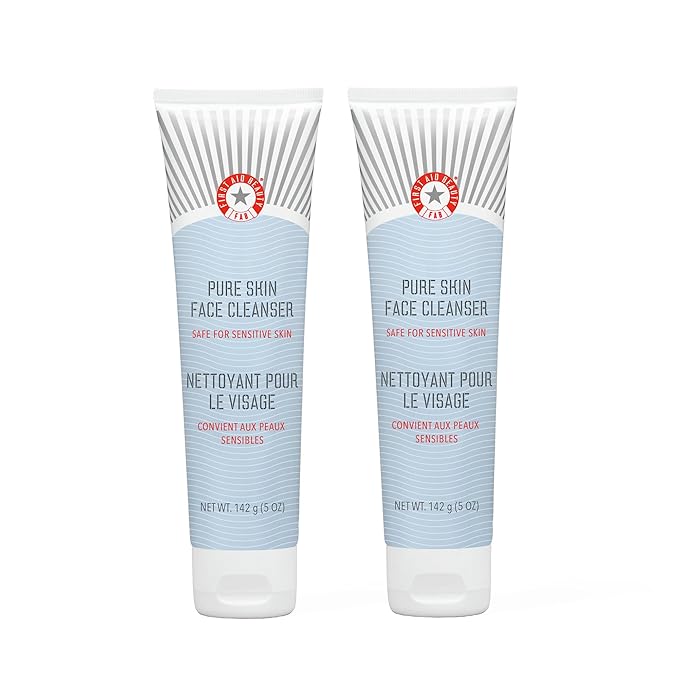 First Aid Beauty - Pure Skin Face Cleanser, Effectively Removes Makeup, Dirt, & Impurities, Gentle Cleanser Leaves skin Soft & Supple, Fragrance Free (5 oz, 2 ct)-FemmiqueWomen