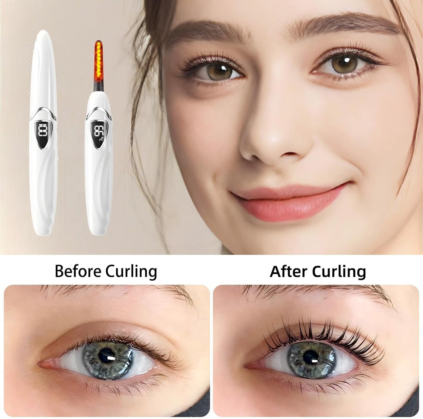 ZAPAL Heated Eyeash Curler, S600 Rechargeable Heated lash Curler, Intelligent Power Off Electric Eyelash Curler Heated Quickly 24 Hs Lasting Natural Makeup for Woman (Snow White/Silver, S600-148MM)-FemmiqueWomen