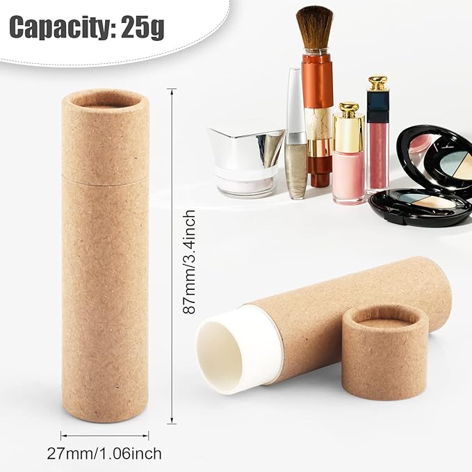 10 Pcs 25g Paperboard Lip Balm Tubes Refillable Krafts Paper Lipstick Tube Round Cardboard Empty Lip Gloss Container Holder Tubes for DIY Chapstick Salve Cosmetic Lotion Solid Perfume - Brown-FemmiqueWomen