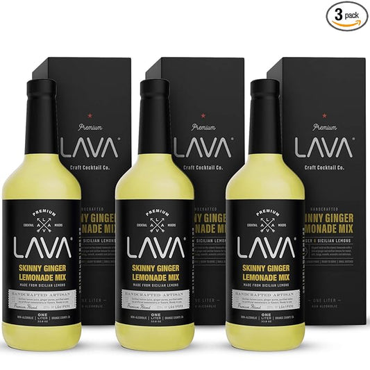 (3 Pack) LAVA Premium Skinny Ginger Lemonade Vodka Cocktail Mix made with Sicilian Lemon Juice, Candied Ginger Puree - 33.8oz Bottles-FemmiqueWomen
