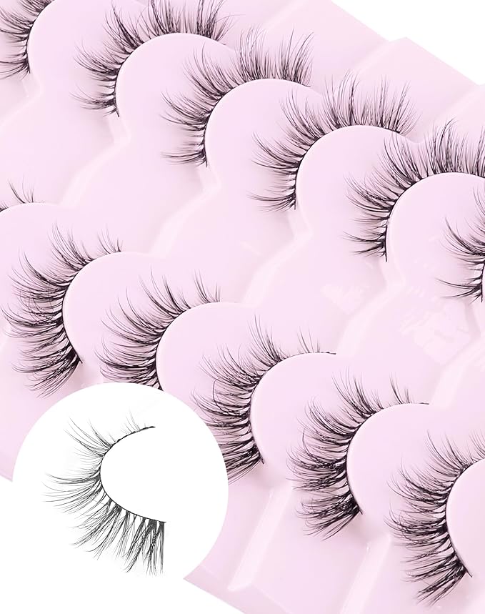 Cat Eye Lashes Natural Fake Lashes Demi Wispies Eyelashes Natural Look Lashes Wispy False Eyelashes Fox Eye Strip Lashes 7 Pairs-FemmiqueWomen