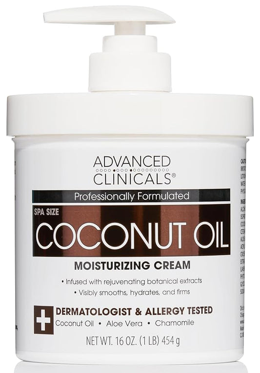 Advanced Clinicals Coconut Oil Body Cream For Women & Men | Hydrating Coconut Lotion For Extremely Dry Skin | Visible Anti Aging Body Butter Skin Care Balm Moisturizer For Hand, Heel, Feet, 16 Ounce-FemmiqueWomen