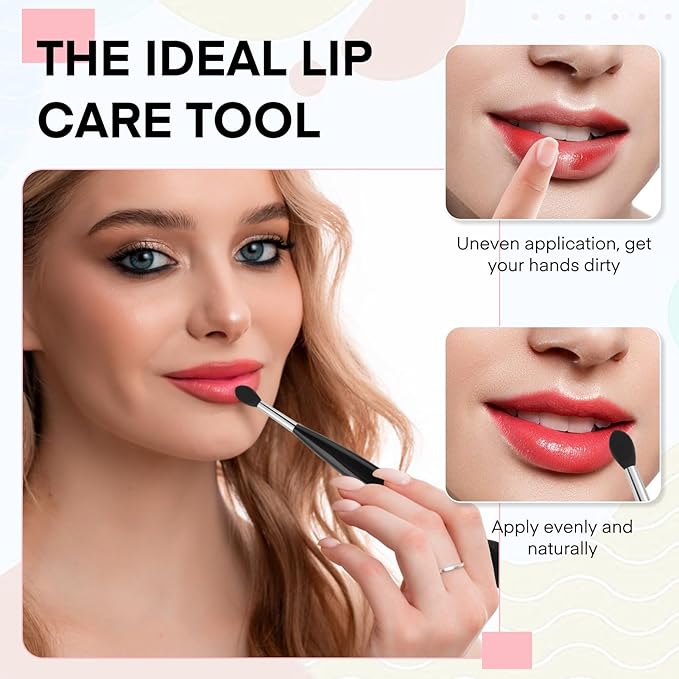 Unaone Lip Scrub Brush - 3 PCS Dual-ended Lip Scrubber Exfoliator and Silicone Lip Brush, 2-in-1 Silicone Lip Scrub Tool Lip Mask Applicator, Gentle Exfoliator & Applicator for Soft-FemmiqueWomen