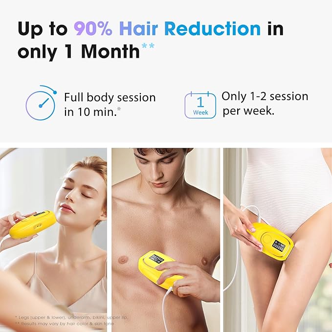 IPL Laser Hair Removal Device for Women & Men - Home 45°F Ice-Cooling Contact for Painless & Long-Lasting Results, 86% Hair Reduction in 3 Weeks for Full Body & Bikini Line, Light Yellow-FemmiqueWomen
