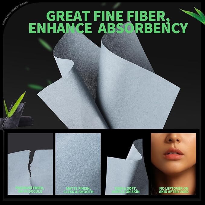 Blotting Paper for Oily Skin, Natural Bamboo Charcoal Blotting Paper, Oil Blotting Sheets for Face, 100 * 70MM Large Oil Absorbing Sheets Makeup Face Tissues, 200 Counts-FemmiqueWomen