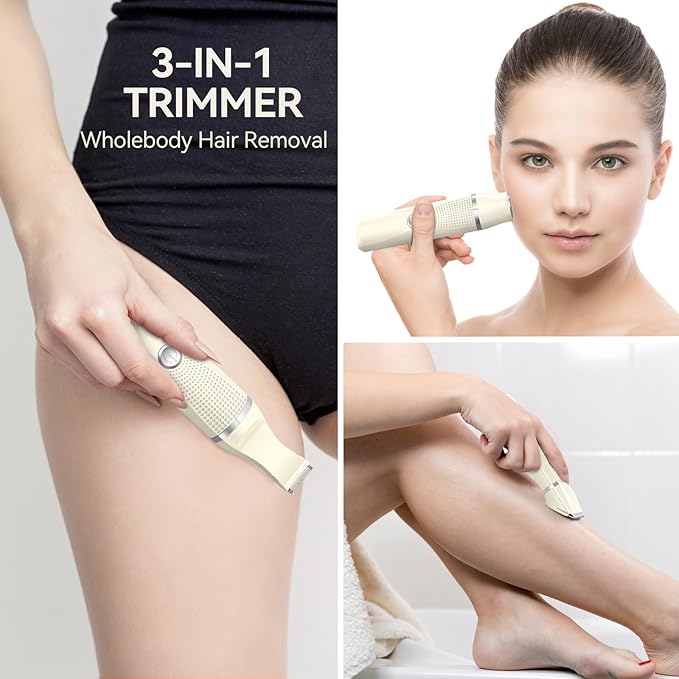 3-in-1 Electric Razor for Women - Waterproof Bikini Trimmer,Rechargeable Electric Shaver for Lady,Pubic Hair Trimmer Women,Personal Trimmer Groomer for Body Hair (Cream, LY)-FemmiqueWomen