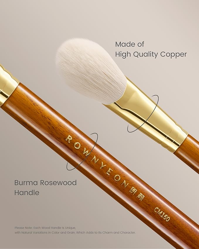 Desert Oak Series CM 160 Angled Blush Brush for Cheeks – Ideal for Powder & Cream Blush, Golden Brass Ferrule, Ebana Bubinga Handle, Soft Nylon Bristles-FemmiqueWomen