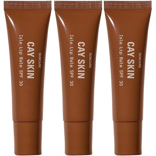 Cay Skin Isle Lip Balm SPF 30 – High Shine, Hydrating + Sheer Lip Gloss in Vanilla Brown Sugar Flavor – Formulated with Natural Ingredients for All Skin Tones – 3-Pack, Clear-FemmiqueWomen