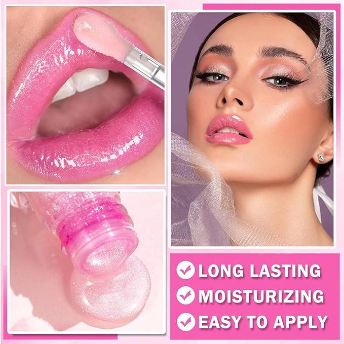 2PCS/Set MILEMEI Color Changing Lip Oil Magic Moisturizing, Big Brush Plumping Lip Oil, Plumping Glimmer Glow-FemmiqueWomen