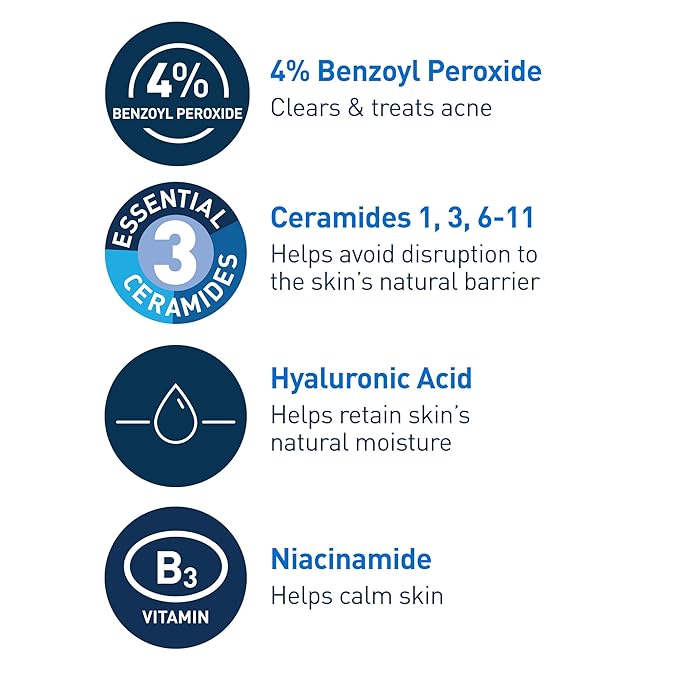 CeraVe Acne Foaming Cream Cleanser, 4% Benzoyl Peroxide Face Wash With Hyaluronic Acid, Niacinamide & Ceramides, Gentle Daily Acne Treatment For Face-FemmiqueWomen