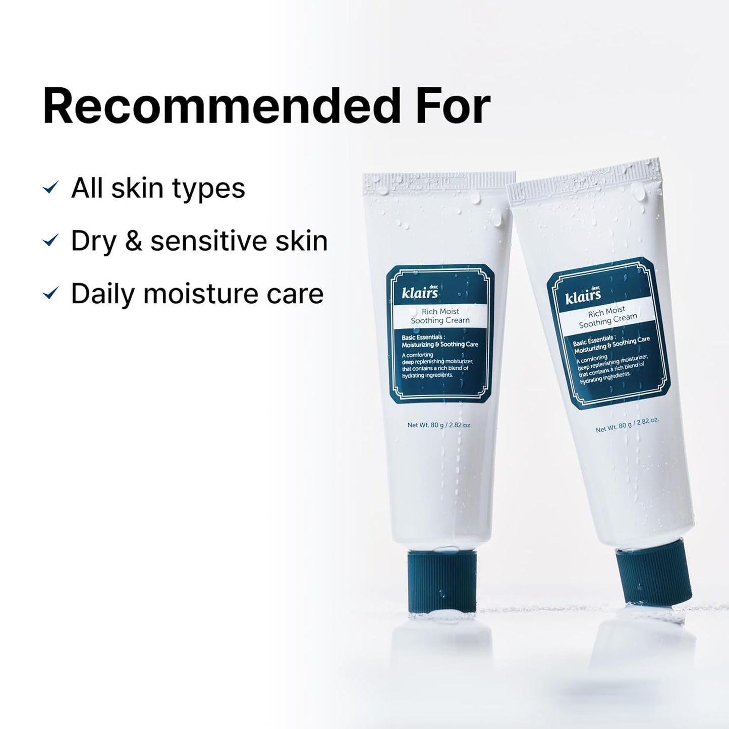 DearKlairs Rich Moist Soothing Cream 80ml, Repair Skin Barrier, Sensitive Skin, Hypoallergenic, Centella Asiatica, Ceramide, Moisturizer, Full Hydration, Non-sticky texture, Korean Moisturizer-FemmiqueWomen