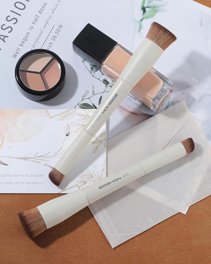 EIGSHOW Foundation and Concealer Brush, Dual Ended Makeup Brush For Flawless Foundation Coverage, Under Eye Concealer, Vegan & Cruelty-free (D110-Beige)-FemmiqueWomen