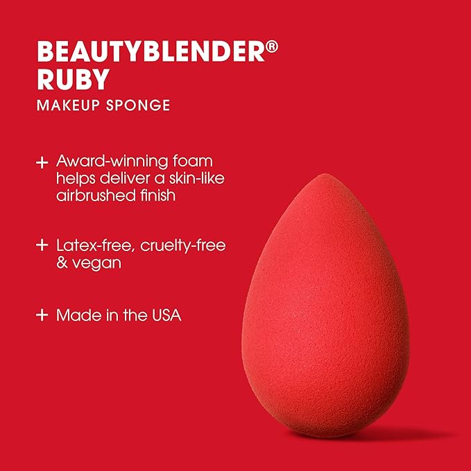 Beautyblender® | Ruby Beauty Blender Makeup Sponge, Super-Soft Foam Easily Blends Foundations, Powders & Creams, Made in USA, Reusable, Washable, Streak Free Application, Vegan, Cruelty Free-FemmiqueWomen