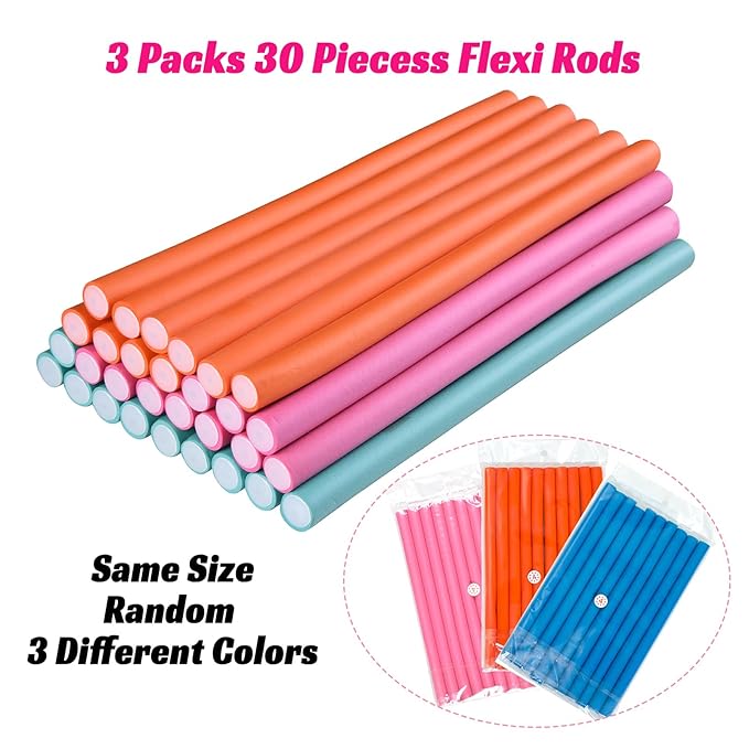 30PCS 9.45" Flexible Curling Rods,Heatless Twist Soft Foam Hair Rollers Home Use for Women Girls Long and Short Hair to Sleep in, (0.55 x 9.45 Inch, 3 Colors)-FemmiqueWomen