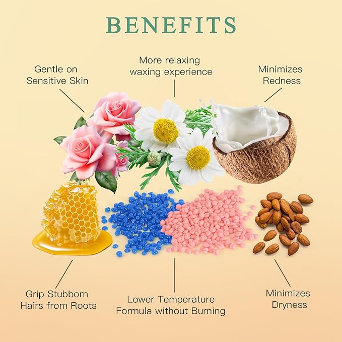 1.3Lb/21oz Wax Beads for Brazilian, Eyebrow, Face, Bikini, Legs, Arms Waxing - 6 Packs with 10 Wax Spatulas for Women and Men-FemmiqueWomen