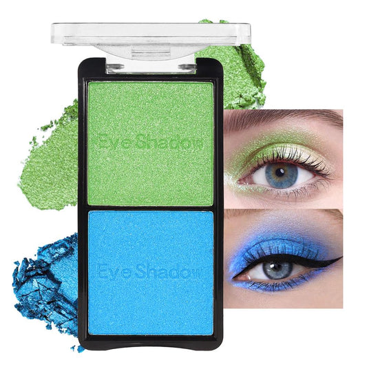 2 colors eye shadow makeup palette, Blue & Green Eyeshadows Halloween Birthday Party Wear, high pigment eye, matte & shimmer metal eye shadow powder, Blendable, Ultra-Pigmented(02)-FemmiqueWomen