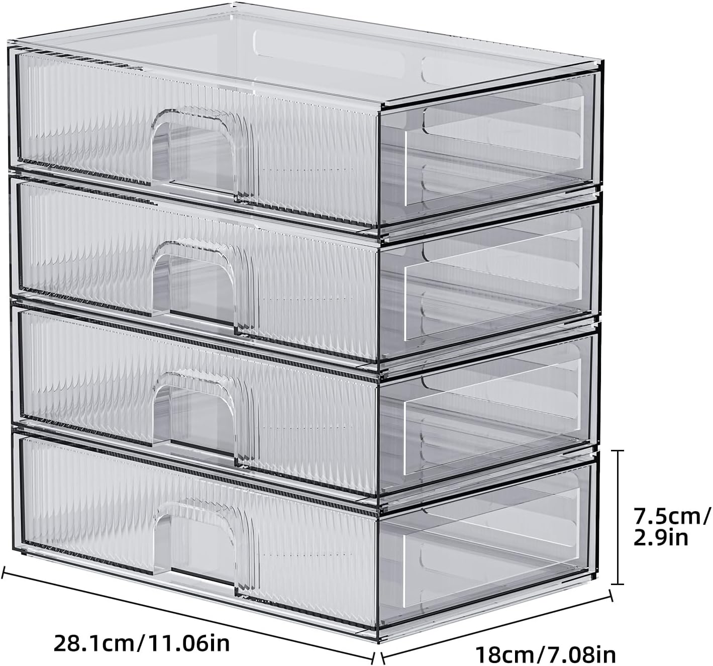 ZHIAI Stackable Storage Drawer, 4 Piece Acrylic Organiser for Cosmetics and Beauty Products, Suitable for Dressers, Bathrooms, Cabinets, Storage Rooms, Bedrooms and Home Organisers-FemmiqueWomen