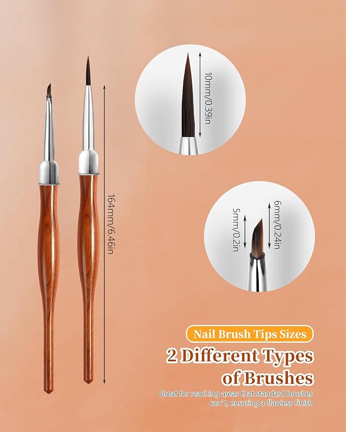 2Pcs Nail Art Brush Set, Multi-Functional 3D Nail Pen for Gel Extensions, Builder Nail Gel Design and Home DIY Manicure (Wood Color)-FemmiqueWomen