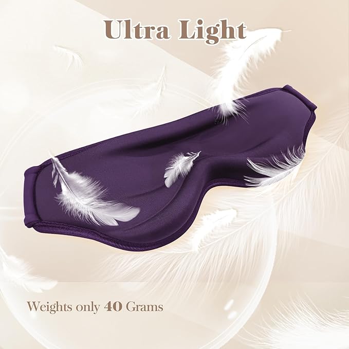 3D Cooling Eye Mask Sleep Mask for Men & Women, 100% Pressure-Free & Light Block-Out Eye Mask for Sleep with Easy Adjustable Strap, Night Eye Cover for Travel, Purple-FemmiqueWomen