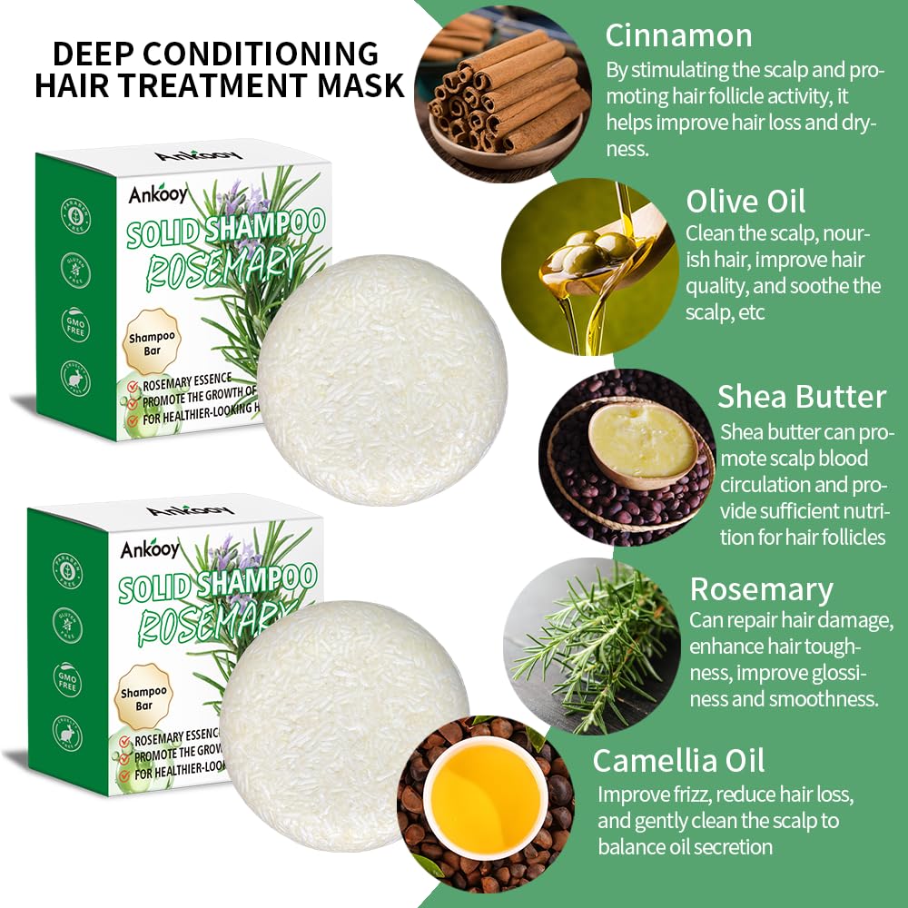 2 Pack Rosemary Oil Shampoo Bar,Natural Solid Hair Growth Soap Bars,Effective Cleansing Scalp Hair Loss Shampoo Bar,Organic Hair Oil Control,Strengthening,Thickening & Volumizing Soap for Hair-FemmiqueWomen