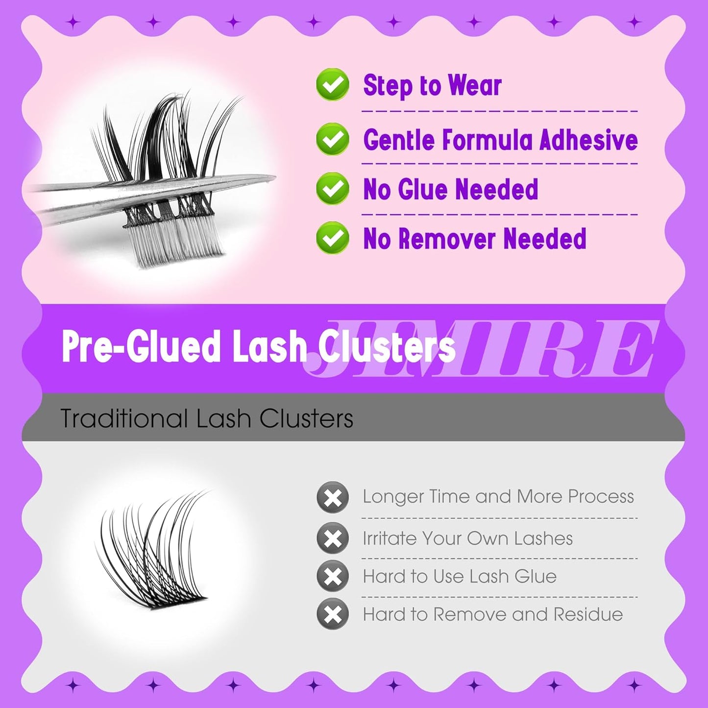 Self Adhesive Eyelashes Manga Lash Clusters Natural Look 8-14MM Wispy Pre Glued Eyelashes Clusters No Glue Needed Press on Lashes Reusable Invisible Band Cluster Eyelash Extensions by JIMIRE-FemmiqueWomen
