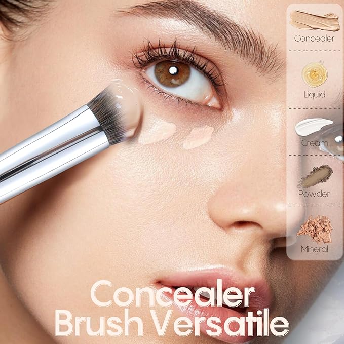 GLO&RAY Concealer Brush Under Eye - Makeup Brush Angled Flat Teardrop, Nose Contour for Powder Pro Concealing Blending for Liquid & Cream Cosmetic, Foundation Brushes Small With Dust Cover (White)-FemmiqueWomen