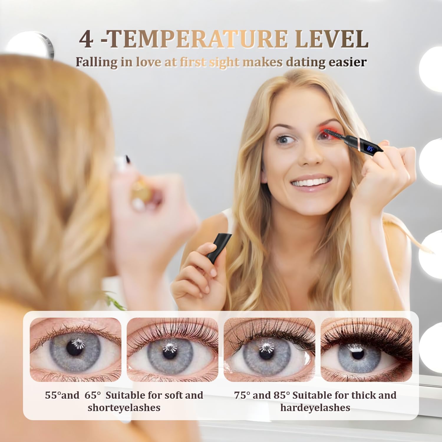 Heated Eyelash Curlers - Rechargeable Electric Eyelash Curler with 4 Heat Settings,Long-Lasting Curling Tool Includes Eyelash Brush,LED Display,Best for Women's Makeup (Black)-FemmiqueWomen