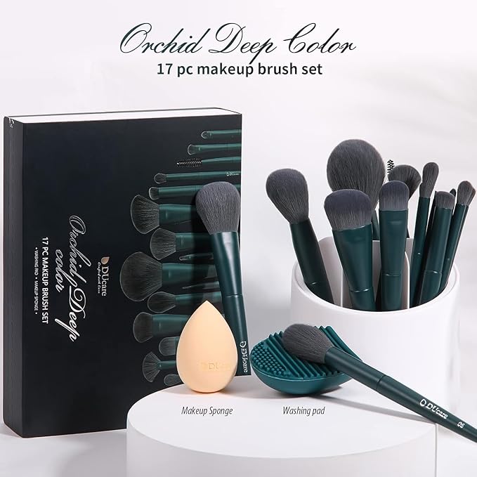 DUcare 17Pcs Professional Makeup Brush Set Complete Kit with Brush Cleaning Mat and Makeup Sponge, Ideal for Foundation, Eyeshadow, Liquid Cream, Gift Box Set-FemmiqueWomen