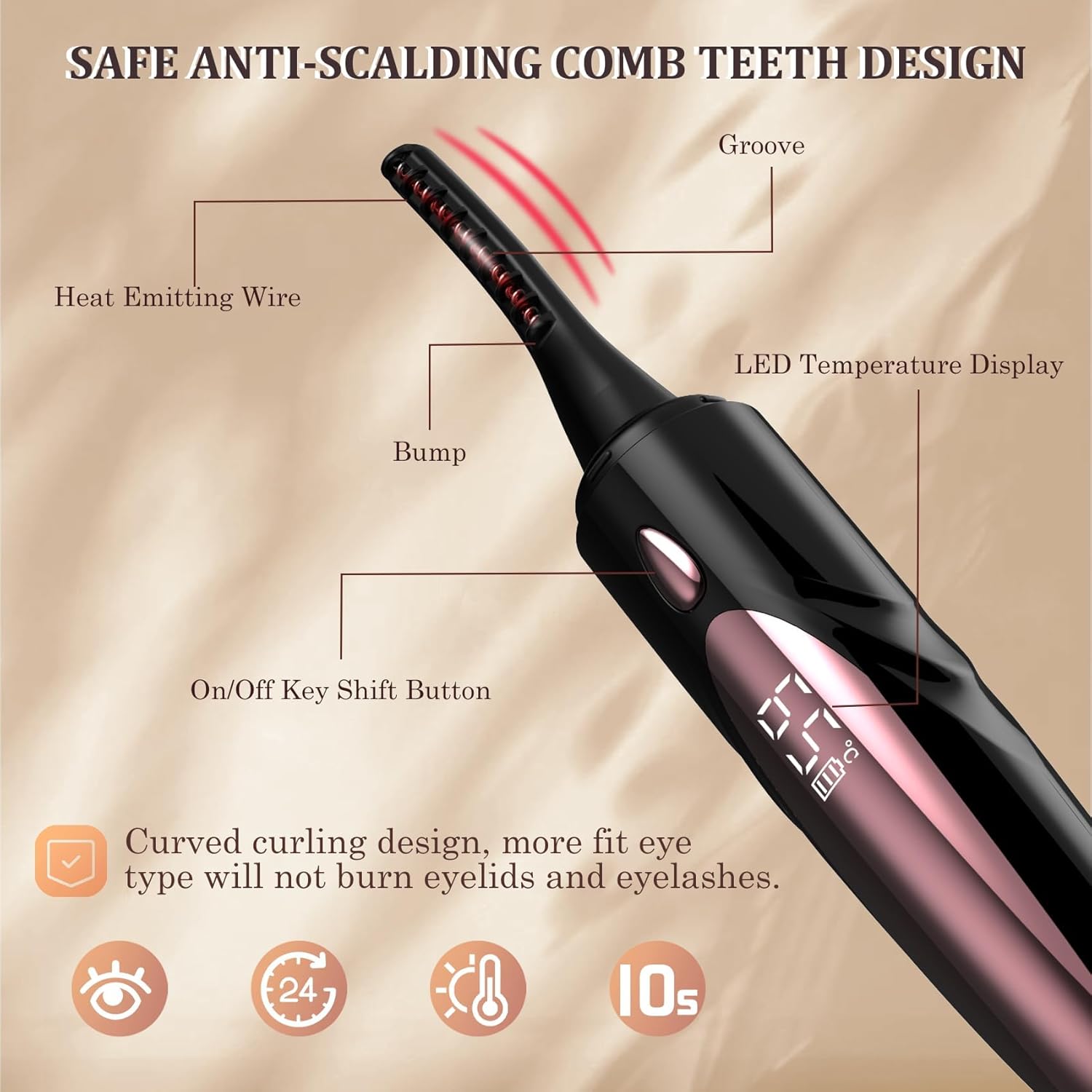 Heated Eyelash Curlers - Fast Heat up Within 10s, Electric Eyelash Curler with 4 Heating Modes, Rechargeable Electric Eyelash Curler, Heated Lash Curler for Makeup Tools with LED Display (Black)-FemmiqueWomen