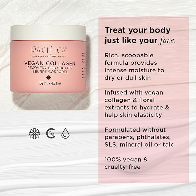 Pacifica Beauty | Vegan Collagen Body Butter | Hydrating, Nourishing, Moisturizer | Long-Lasting Hydration | Cream Lotion for Dry Skin | Light Floral Scent | Paraben Free | Vegan + Cruelty Free-FemmiqueWomen