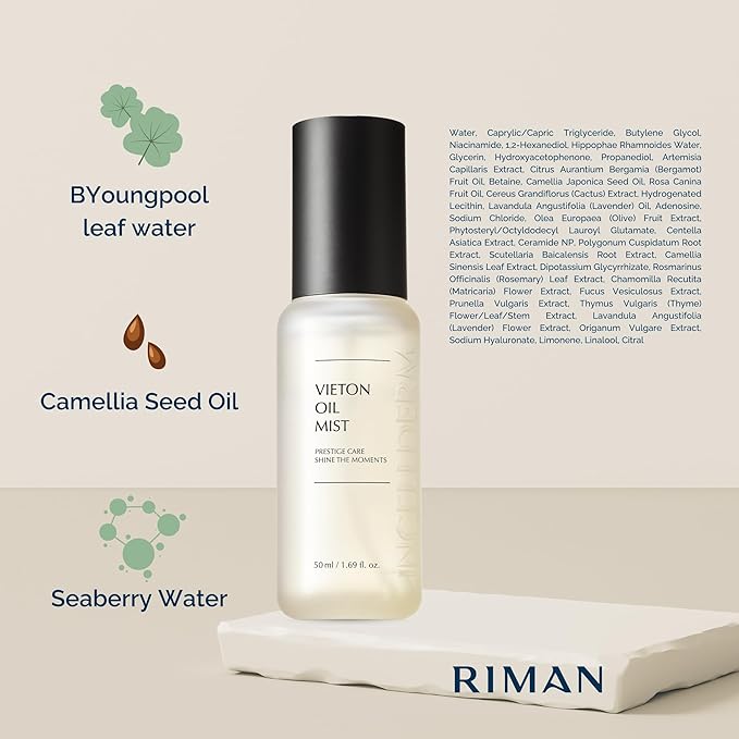 INCELLDERM Riman Vieton Oil Mist | 50ml | Bi-Phasic Hydration with Camellia Seed Oil & Seaberry Water | Korean Skincare Mist for Moisture, Balance & Radiance | Natural Facial Spritz Moisturizer-FemmiqueWomen