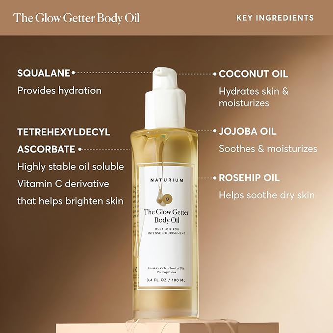Naturium The Glow Getter Body Oil, Multi-Oil for Intense Nourishment, Hydrating & Moisturizing Formula, Vegan & Cruelty-Free, 3.4 oz-FemmiqueWomen