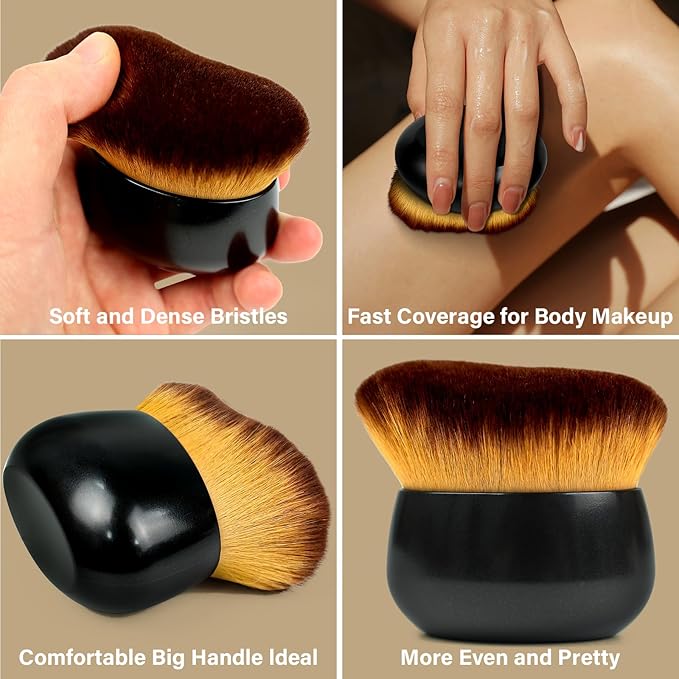 Extra Large Body Makeup Brush For Self Tanner, Leg Makeup &Bronzer Blend,75 mm Wide-headed Kabuki Brush Provides More Even& Pretty Application, Sunscreen Face& Back Makeup Brush, Wet& Dry Use- Black-FemmiqueWomen