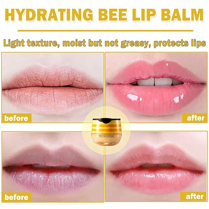 3PCS Bee Lip Balm Honey Pot Honey Strawberry Apple Lip Balm Sleeping Lip Mask Silky Hydrating Bee Lip Balm Lip Mask Overnight Lip Care Products(Honey+Strawberry+Apple Lime)-FemmiqueWomen