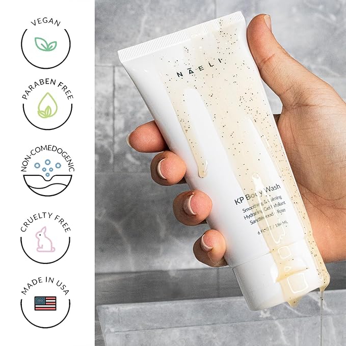 NAELI Keratosis Pilaris & Acne Exfoliating Body Wash Cleanser with 14% Glycolic & Salicylic Acid - Natural KP Bump Eraser & Strawberry Legs Treatment, Back & Butt Acne - Smooths & Hydrates, 6 oz-FemmiqueWomen