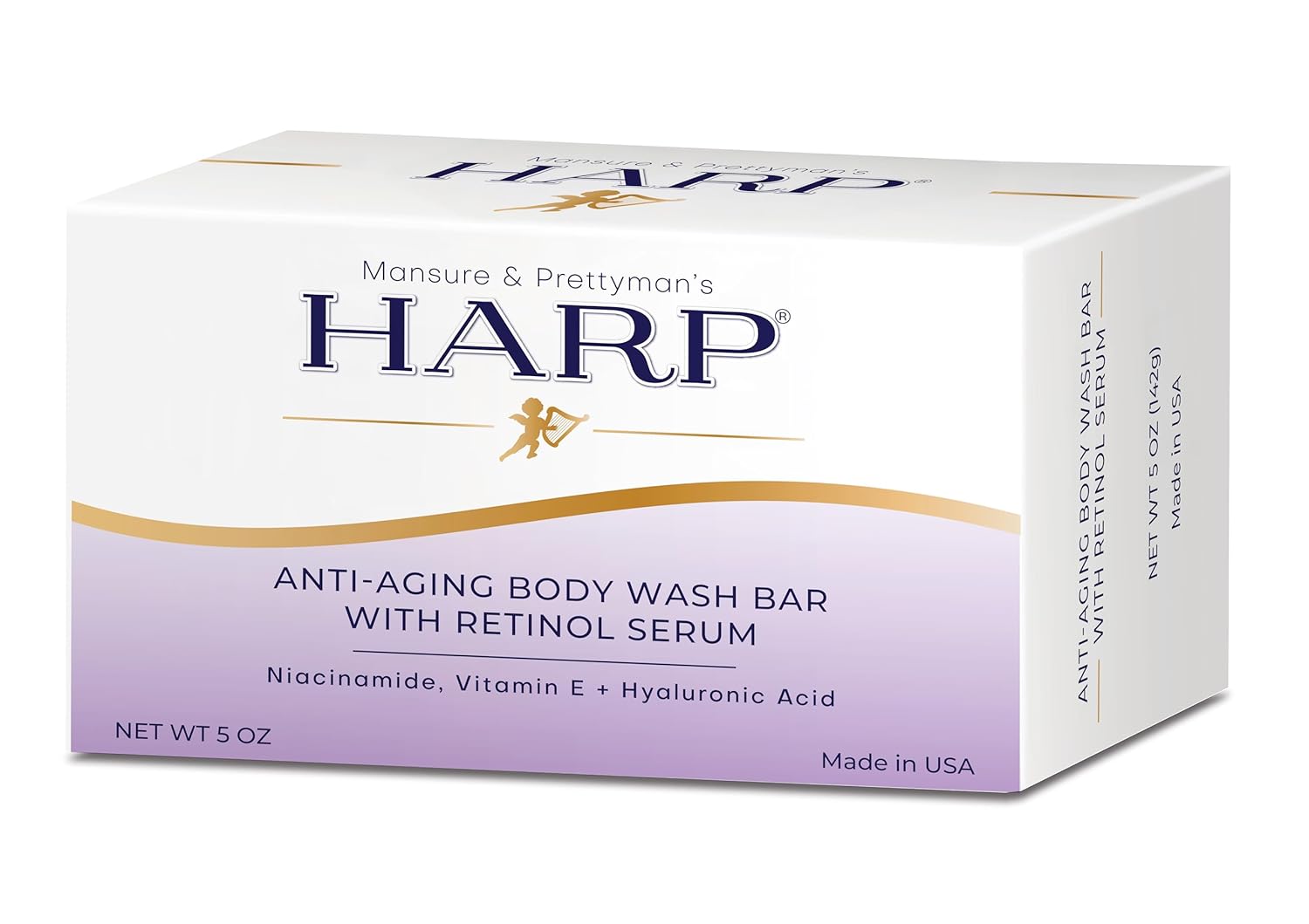 HARP Anti-Aging Body Wash Bar With Retinol + Niacinamide, Vitamin E, Hyaluronic Acid. 100% Syndet Base. Soap/Lye/Dyes and preservative-free. Non-comedogenic. FRAGRANCE FREE. 5oz-FemmiqueWomen