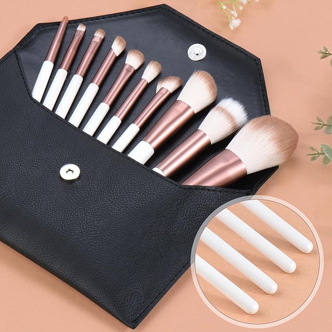 Makeup Brushes Set With Case 10Pcs White Makeup Brush Kit Foundation Eyeshadow Powder Blending Kabuki Eyebrow Eyelash Brushes Cosmetic Brush Travel Kit Gift (White+Brown)-FemmiqueWomen