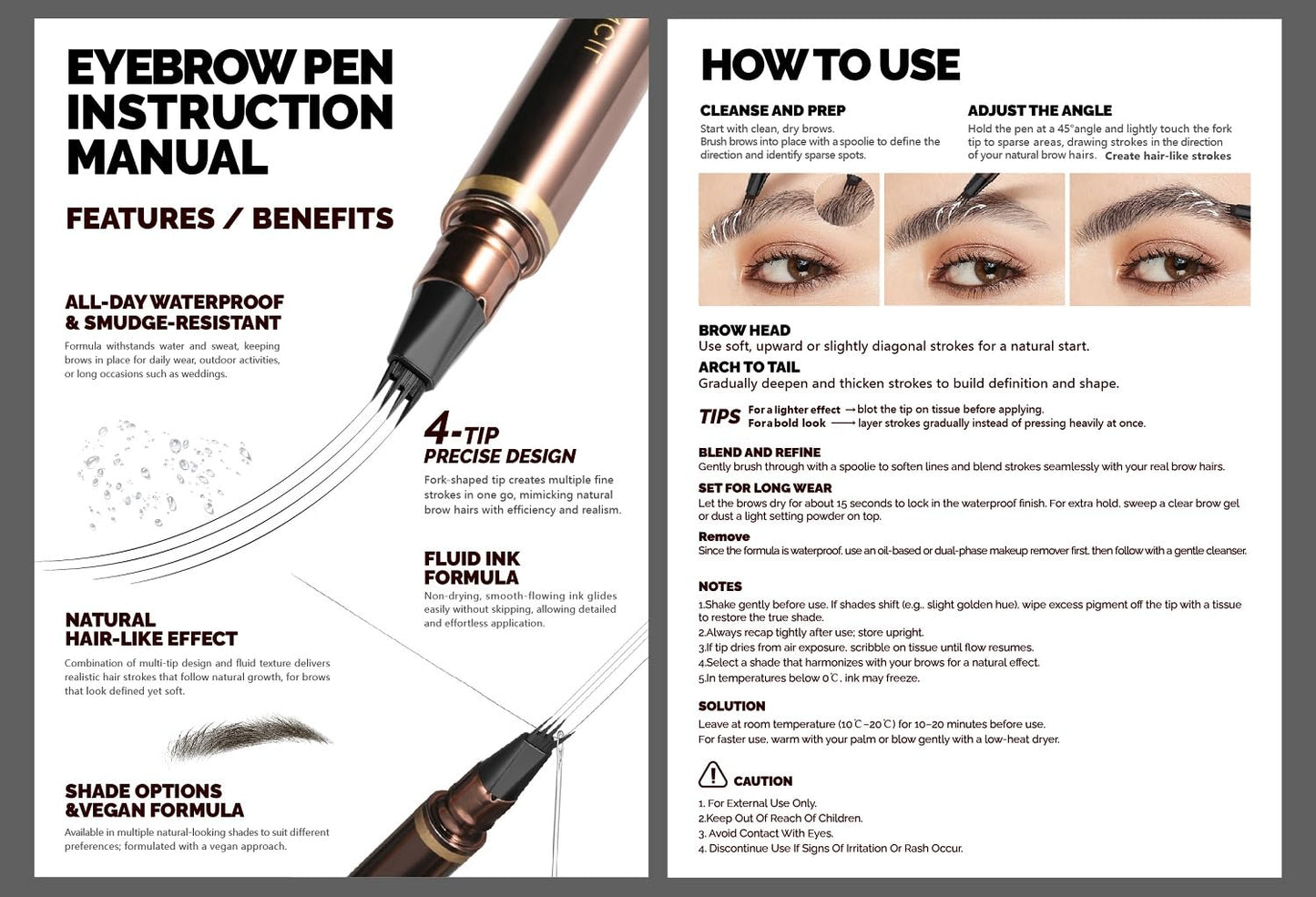 2 Pack Eyebrow Pen, Waterproof Microblading Eyebrow Pencil, 4 Tip Precise Eye Brow Makeup Pen for Women to Effortlessly Create Hair Like Natural Brows, Non Dry Out and Last All Day (Light Brown)-FemmiqueWomen