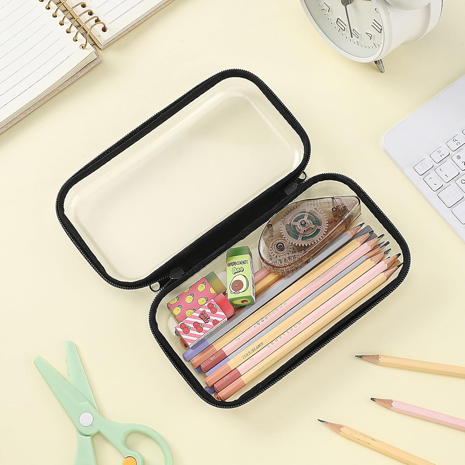 Sanwuta 6 Pcs Clear Hard Zipper Case Pencil Pouches Hard Plastic Zipper Pouches Makeup Bag Transparent Cases for Snacks Plastic Storage Organizer Box for Travel(Black,7.48 x 3.94 x 2 Inch)-FemmiqueWomen