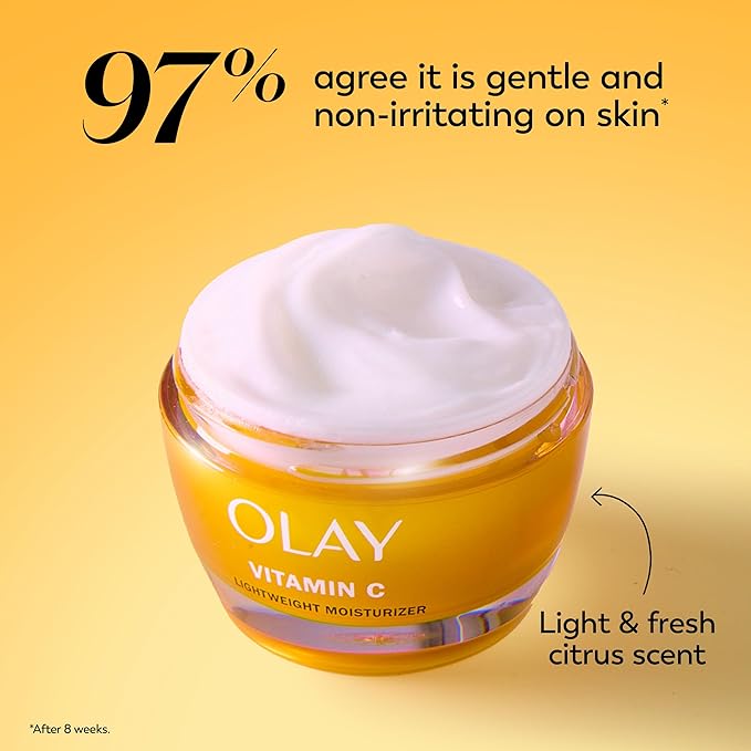 Olay Vitamin C Face Moisturizer, Brightening Cream for Women, Instant Hydration, Evens Tone, Dark Spot & Hyperpigmentation Reduction, Glowing Skin Care - Niaciniamide, Lactic Acid, 1.7 Oz-FemmiqueWomen