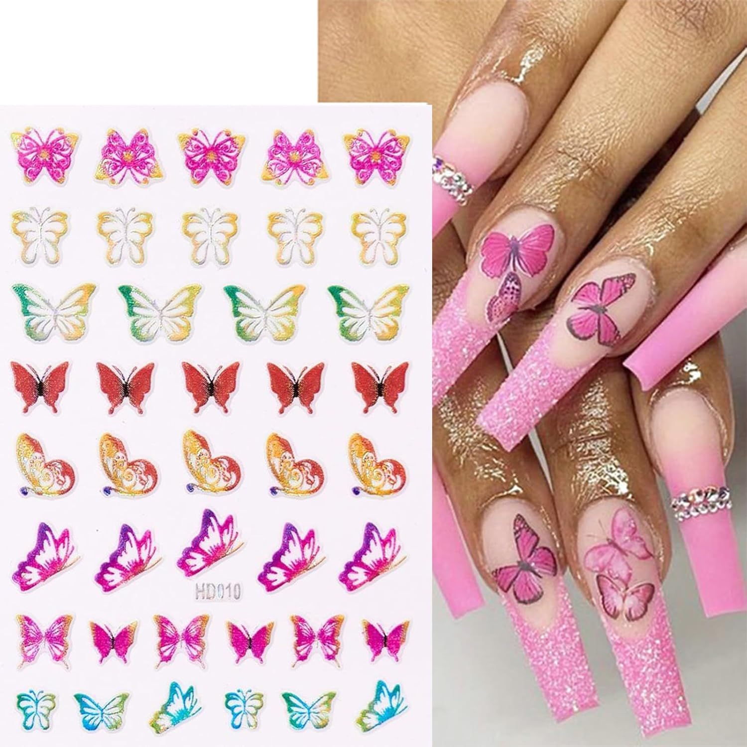16 Sheets Butterfly Nail Art Stickers 3D Colorful Butterfly Self-Adhesive Design Nail Decals Pegatinas Uñas Holographic Laser Butterfly Nail Supplies for Women Acrylic Nail Art Decoration Accessories-FemmiqueWomen