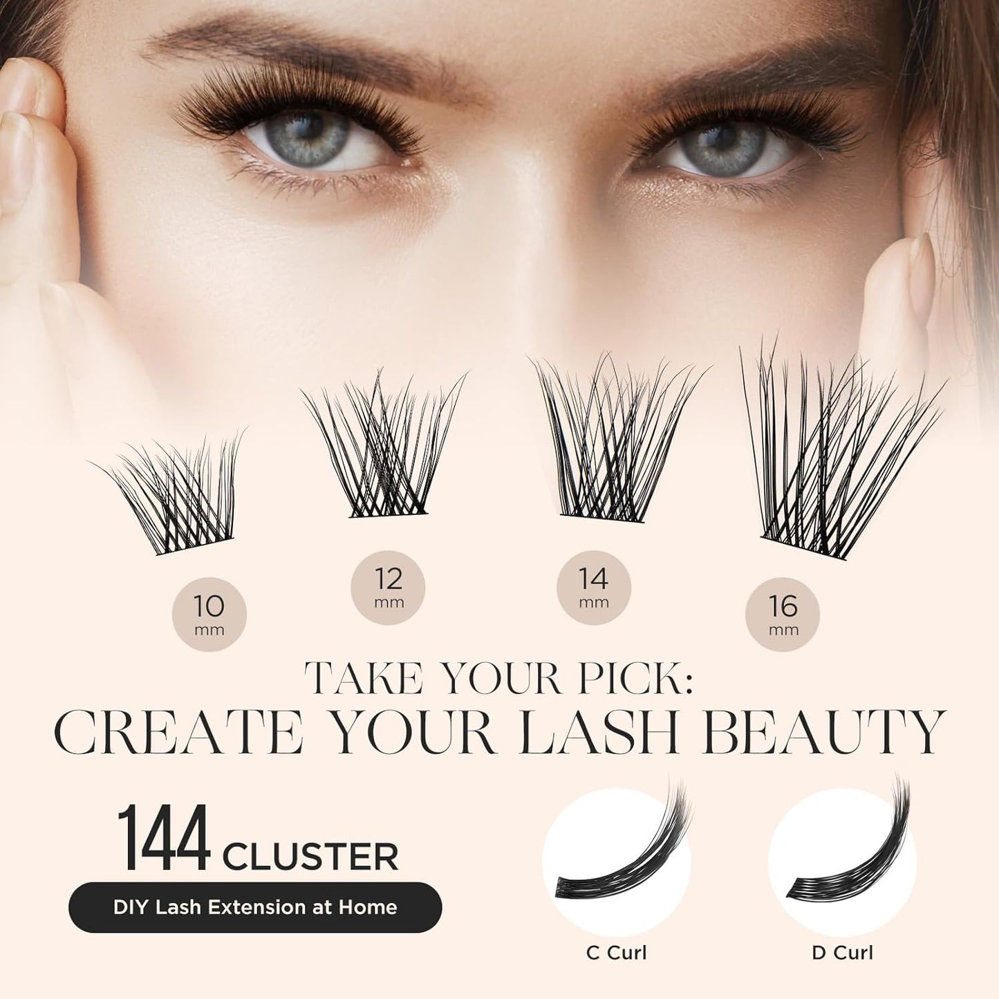 PopUp Lash Clusters 144 Pcs Cluster Lashes DIY Cluster Eyelash Extensions Mega Volume Reusable Individual Lashes Cluster Volume Look Super Thin Band & Soft(D10)-FemmiqueWomen