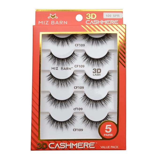 Miz Barn Lashes 5 Pairs Cat Eyes Wispy Lightweight Natural 3D Cashmere Soft Long Extension Eyelashes Pack Handmade Luxurious Volume Fluffy False Eyelashes (CF109)-FemmiqueWomen