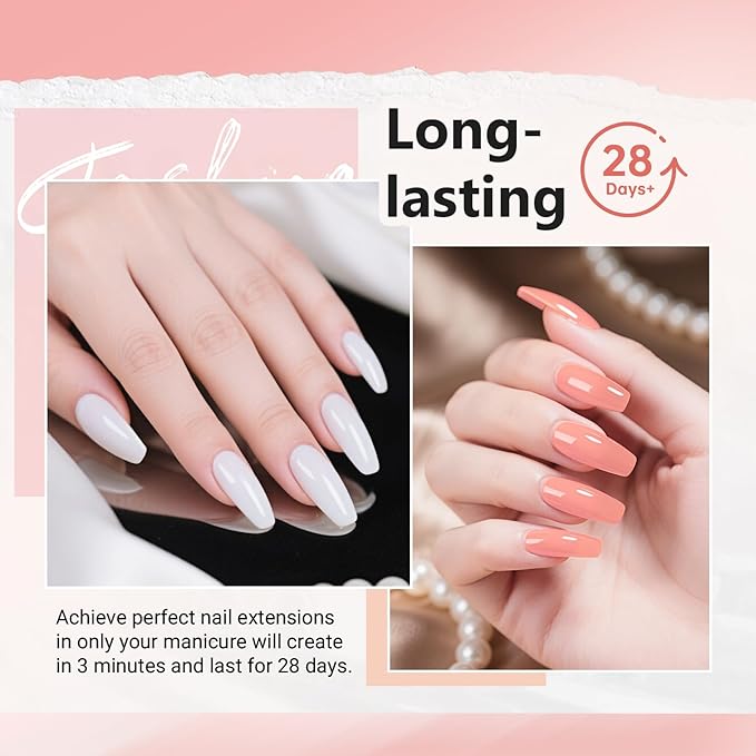 JEWHITENY Poly Nail Gel Set Clear Pink White Poly Extension Gel With Base Coat Top Coat Slip Solution French Manicure Need U V Lamp Curing for Finger Art and Home DIY-FemmiqueWomen