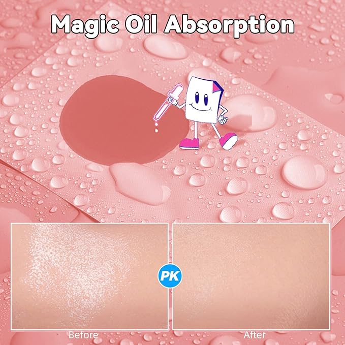Oil Absorbing Tissues Oil Control Film, Oil Blotting Paper Same Series with Clean & Clear Oil Absorbing Facial Sheets for Oily Skin, 60 sheets Blue + 50 sheets Pink-FemmiqueWomen