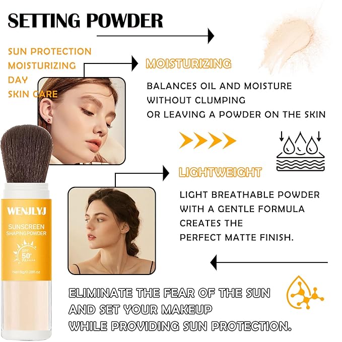 2PCS Mineral Sunscreen Setting Powder Makeup,Translucent Powder SPF 50 PA++++,Oil Control Long Lasting Face Setting Powder Sunscreen,Matte Finish,Lightweight,Breathable,All Skin-FemmiqueWomen
